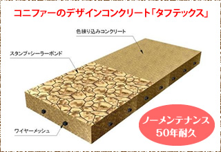 コニファーのデザインコンクリート「タフテックス」　ノーメンテナンス50年耐久